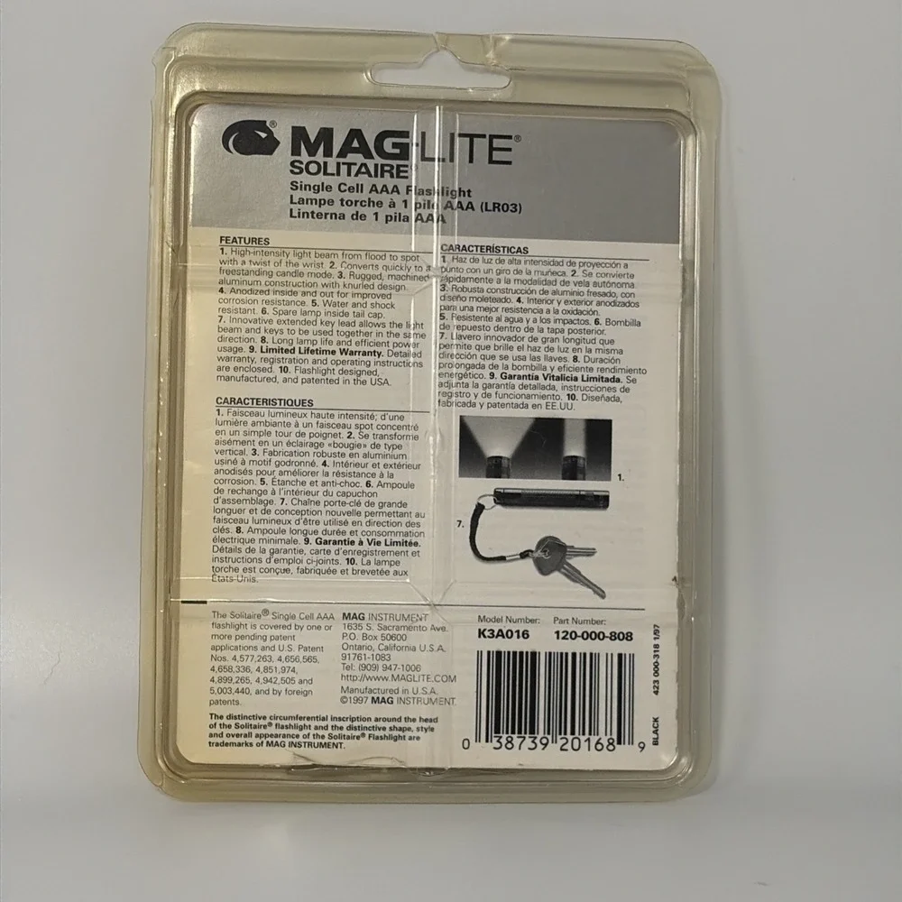 Maglite LED Solitaire Black 1 cell AAA Flashlight Mag-lite/New Old Stock/1997‎